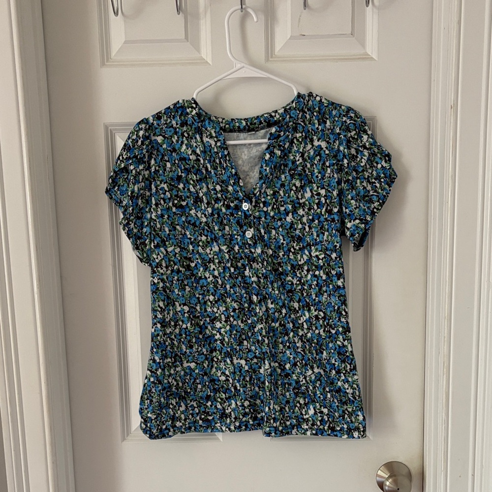 Elegant Blue Floral Women's Blouse